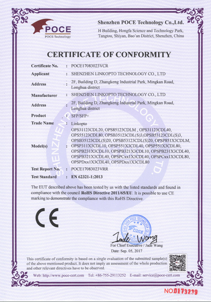 China Shenzhen linkopto Technology Co. Ltd Certification